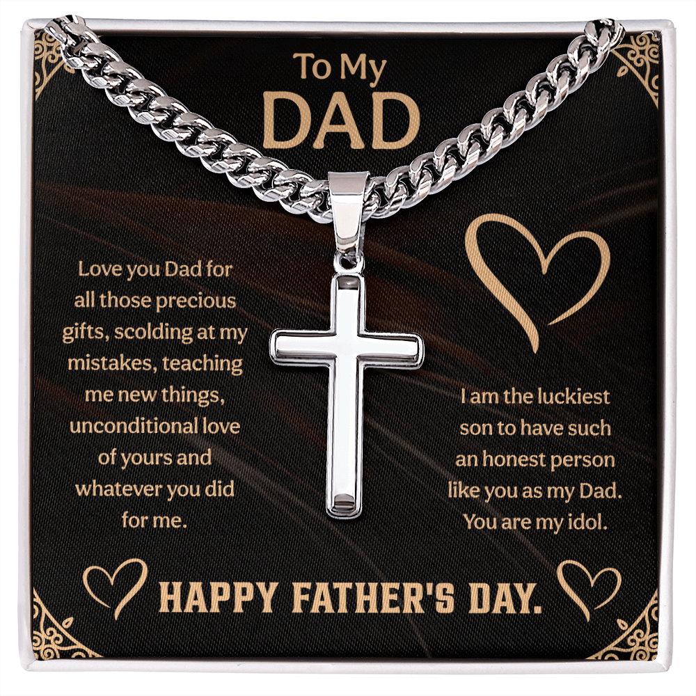 To my Dad Cuban Link Chain with Engraved Artisan Cross, Unique Fathers day gifts - Beauty Belliss